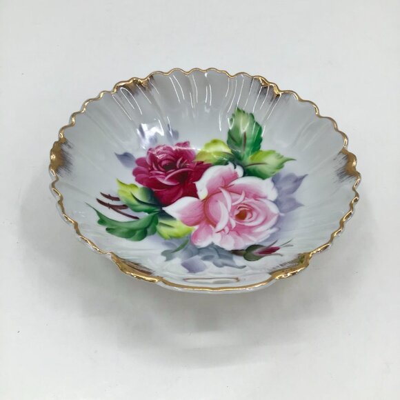 VTG Lefton Candy Dish Hand Painted Trinket Mid-Century Modern MCM Pink Red Gift - Picture 3 of 8